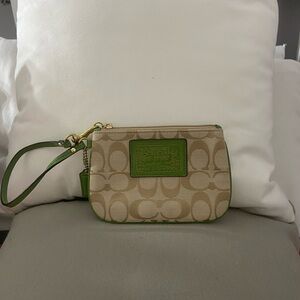 Coach Poppy Beige and Green Wristlet